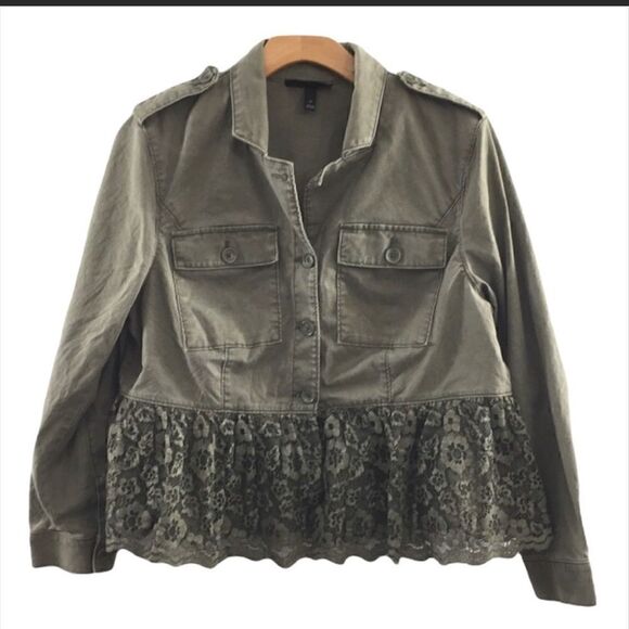 Lane Bryant Olive Green Peplum Lace Jacket Womens 26 Button Front - Picture 2 of 6